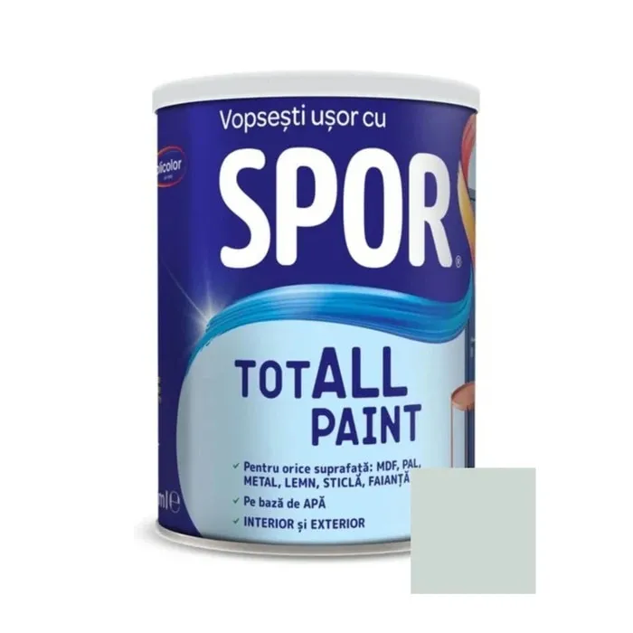 Vopsea pentru lemn / metal / sticla, Spor Totall Paint, pe baza de apa, interior / exterior, alpine / verde, 0.6 L