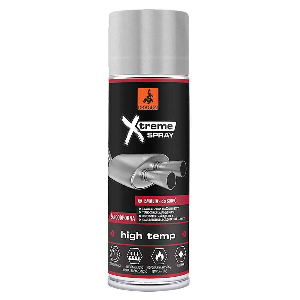 Vopsea spray Dragon, pentru temperaturi inalte, argintiu, mat, 400 ml
