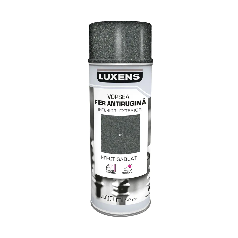 Vopsea spray Luxens, antirugina, gri, sablat, 400 ml