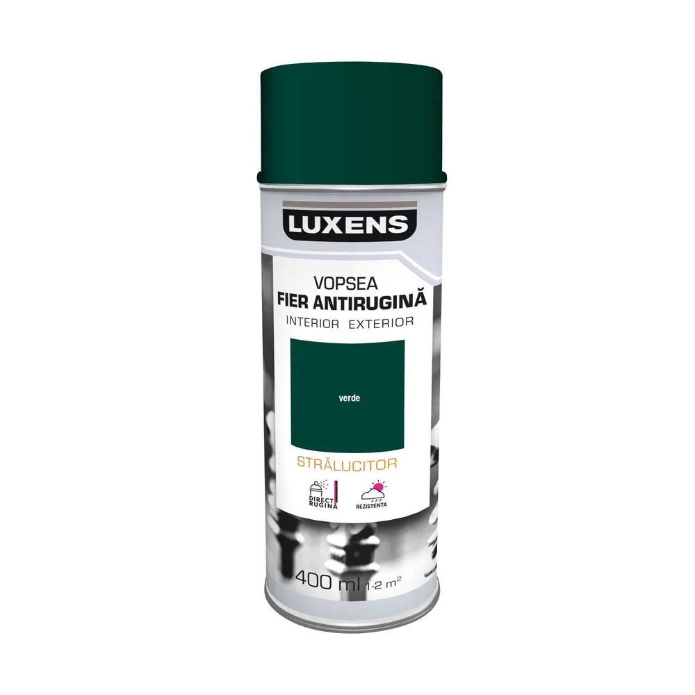 Vopsea spray Luxens, antirugina, verde muschi, lucios, 400 ml