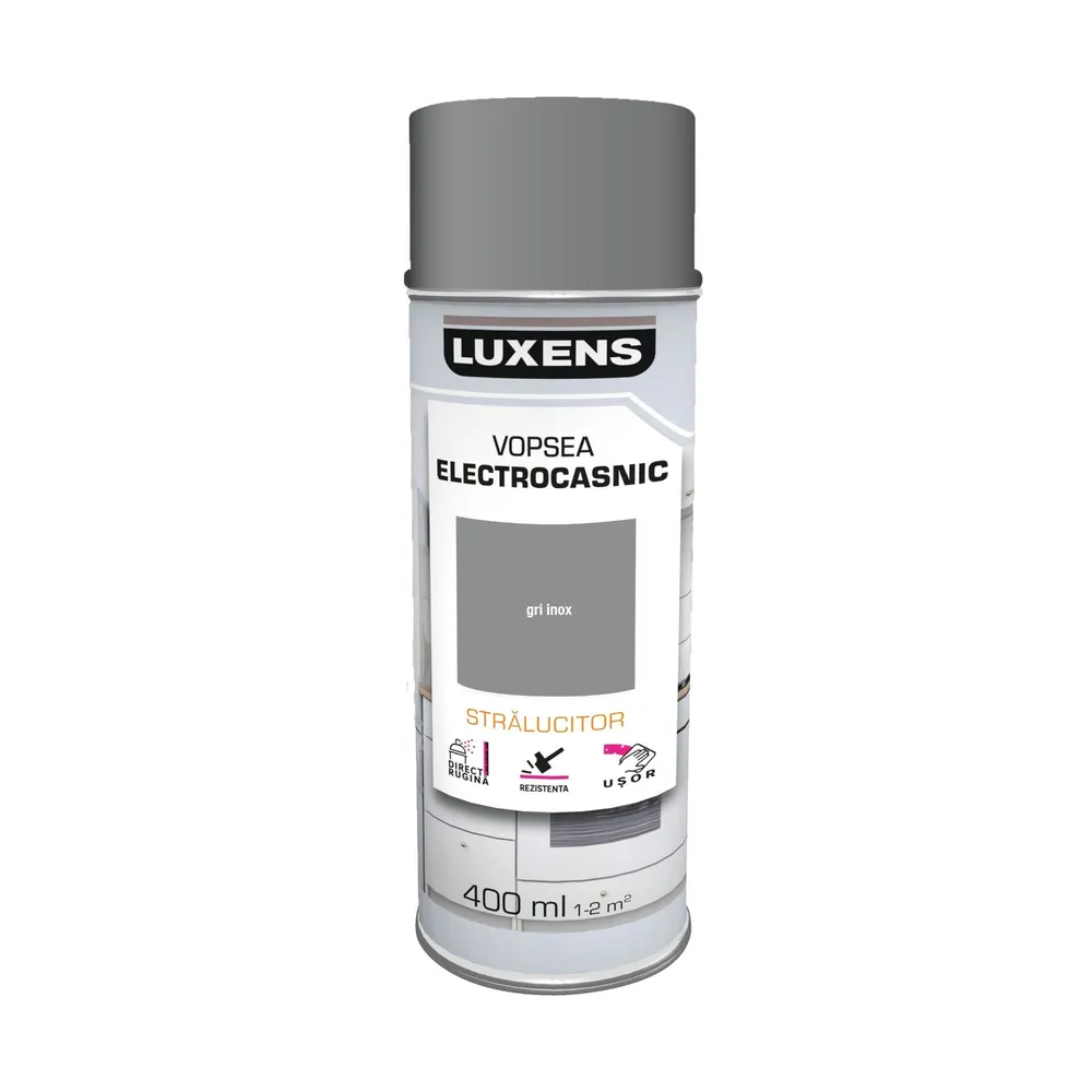Vopsea spray Luxens, pentru electrocasnice, gri inox, lucios, 400 ml