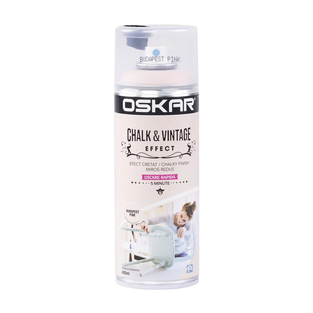 Vopsea spray Oskar Chalk&Vintage Effect, budapest pink, mat, 400 ml