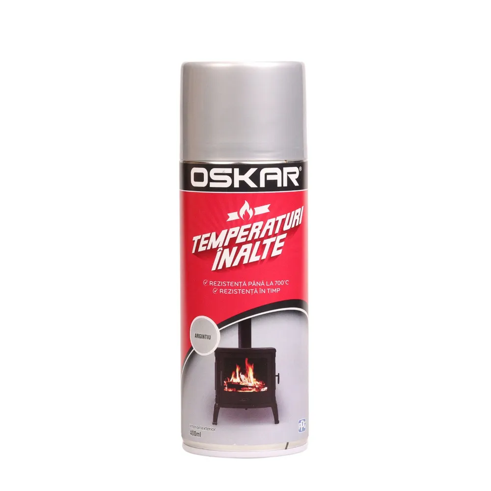 Vopsea spray Oskar Temperaturi inalte, argintiu, lucios, 400 ml