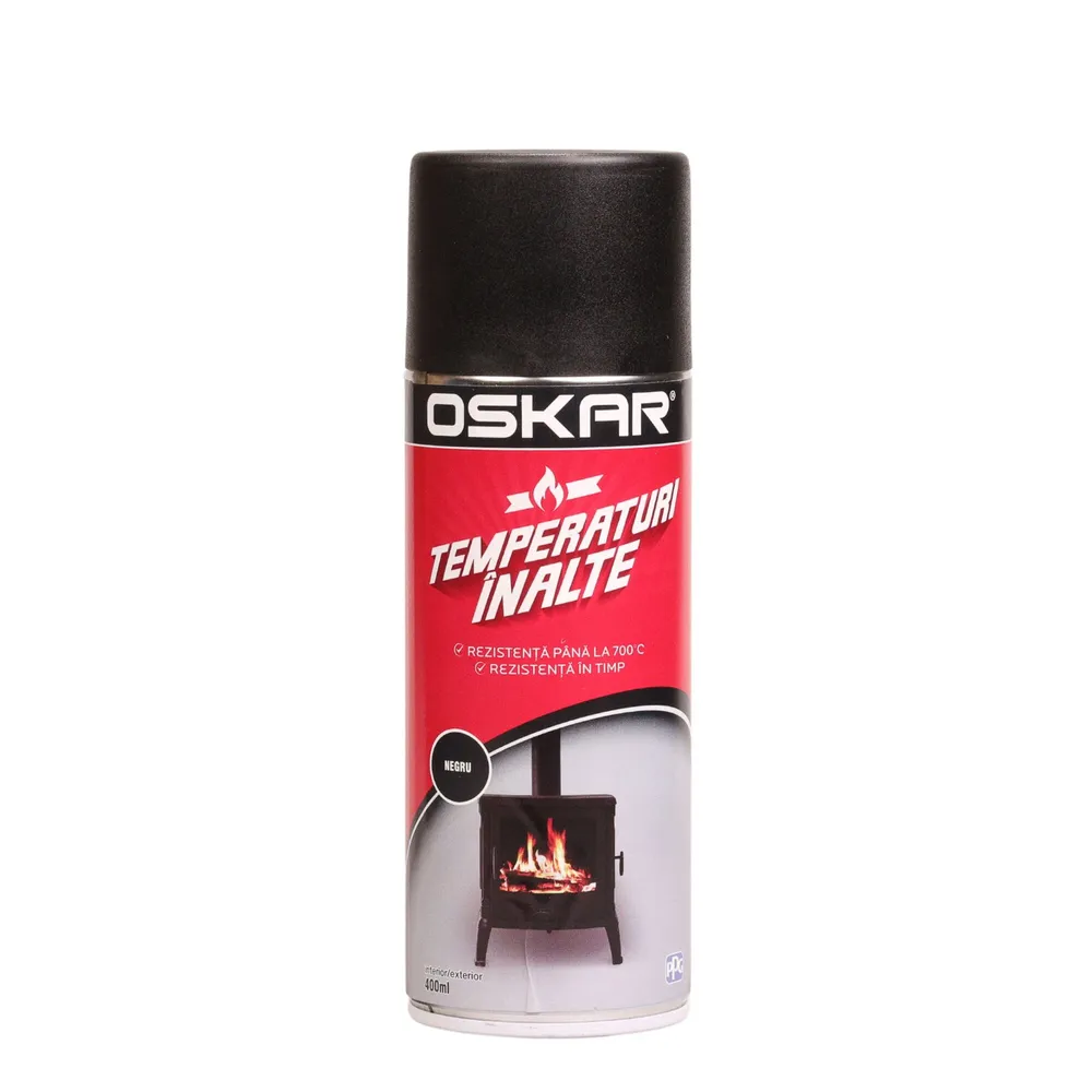 Vopsea spray Oskar Temperaturi inalte, negru, lucios, 400 ml