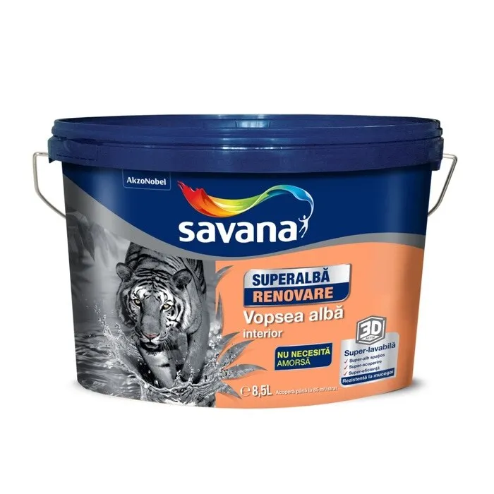 Vopsea super-lavabila interior, Savana Superalba Renovare, alba, 8.5 L