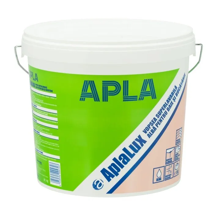 Vopsea superlavabila interior, AplaLux, antimucegai, baie si bucatarie, alba, 10 L