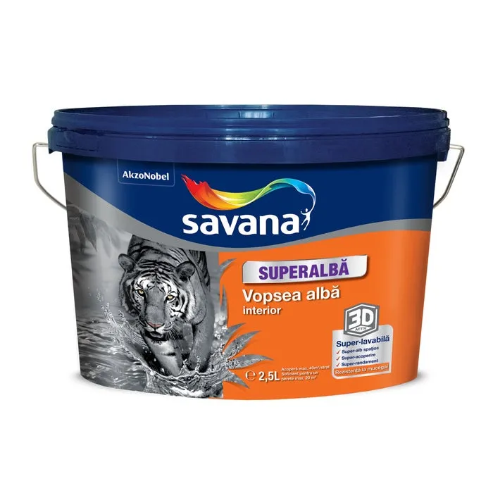 Vopsea superlavabila interior, Savana, alba, 2.5 L